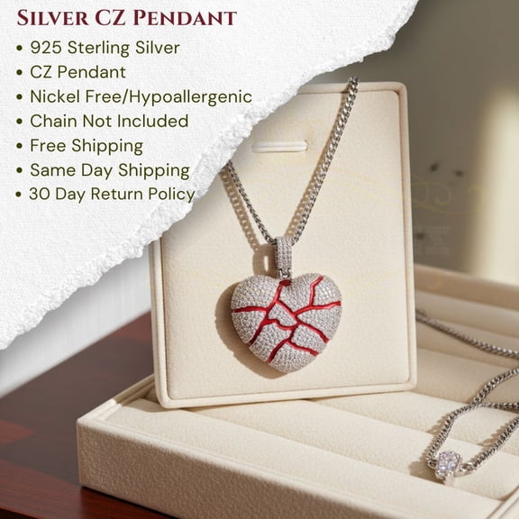 King of Blings Heart White, Cubic Zirconia Valentine's Day Necklace Pendants, Sterling Silver, Gift Box, 20.01 ct. t.w., 1