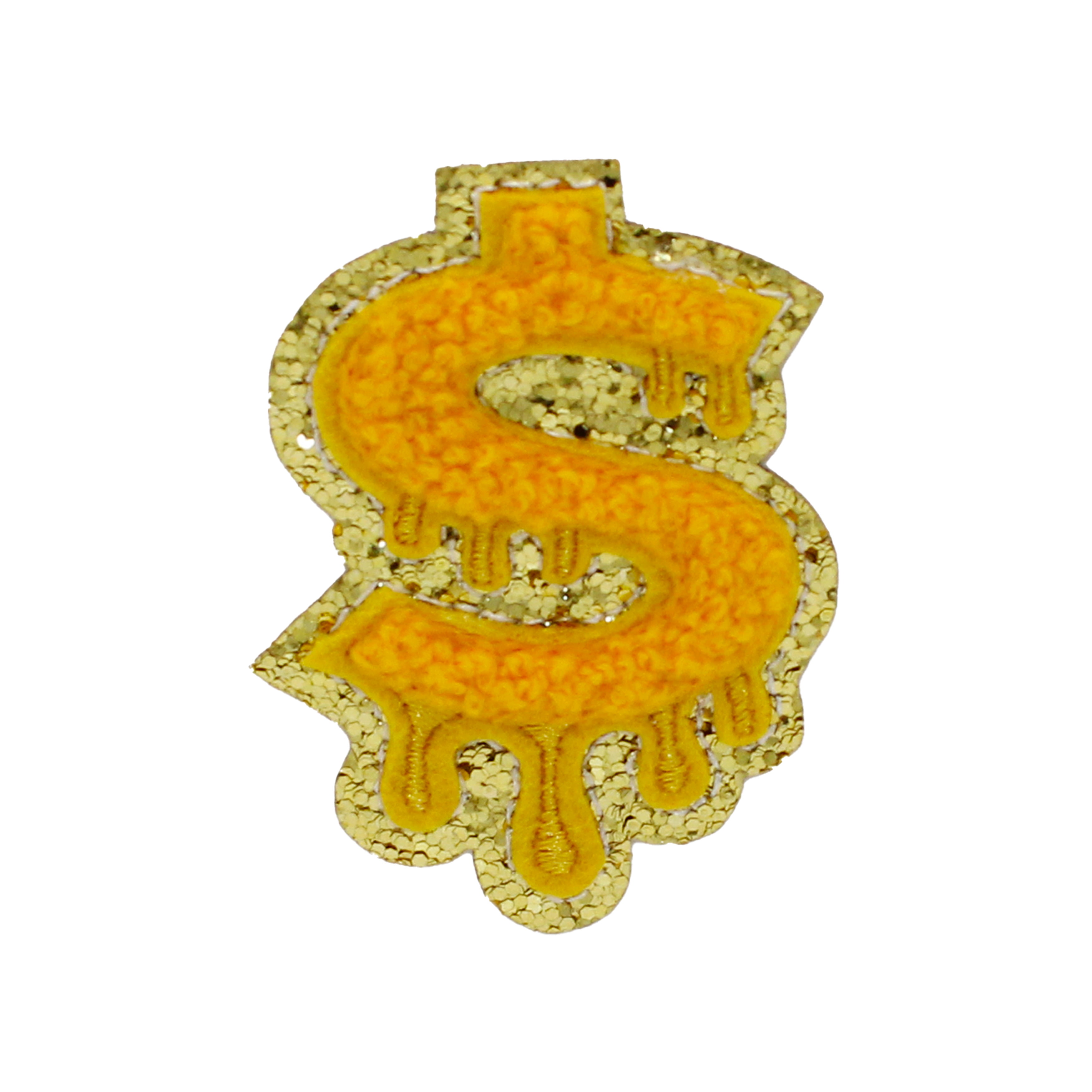 (3 pack) Gwen Studios Embroidered Gold Dollar Sign Iron-on Patch Applique, 1.7" x 2.4"