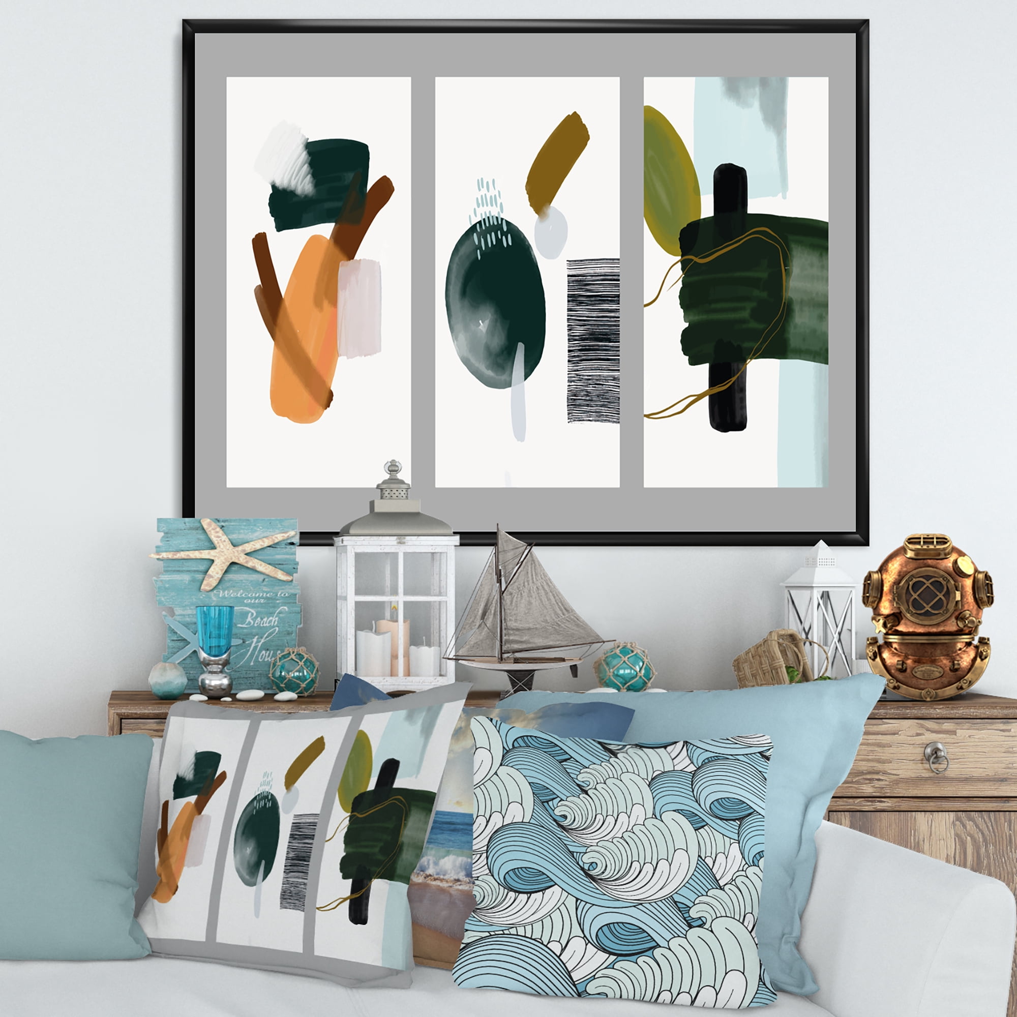 Designart 'Compostion Minimalistic of Organic Shapes IV' Modern Framed Canvas Wall Art Print