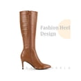 thumbnail image 3 of BLISSFUL STEP Women's Boots Stone Pattern Pointed Toe Stiletto Heel Knee High Boots  Brown 9, 3 of 6