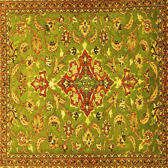 Ahgly Company Machine Washable Indoor Square Persian Yellow Traditional Area Rugs, 5' Square