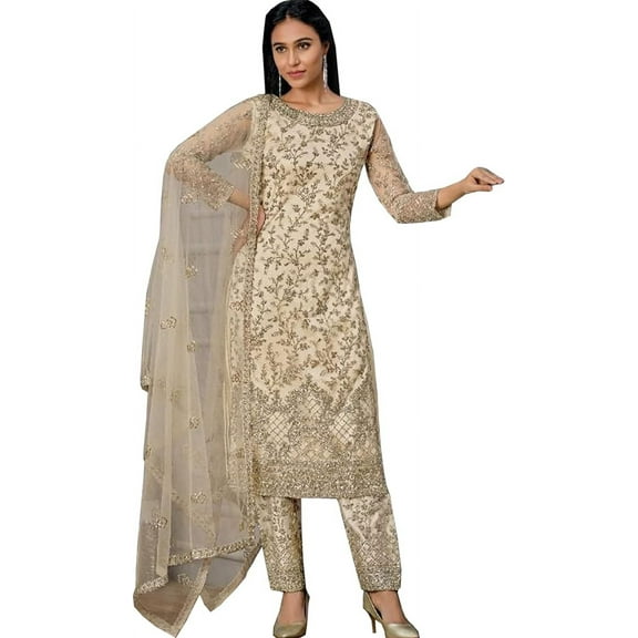 Traditional Wear Indian Pakistani Designer Sewn Salwar Kameez Trouser Pant Dress ( White, L - 42 )
