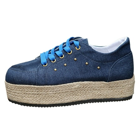 QYZEU Womens White Sneakers Shoes for Women Casual Women Casual Shoes Lace Up Round Toe Rope Large Casual Women s Shoes with Thick Soles Casual Snow Shoes Blue 42