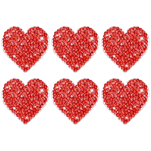 Uxcell 6-Pack Rhinestone Heart Iron-on Patches 3.5cm Red Adhesive Appliques Glitters Heart Patches for DIY/Clothing/Shoes/Bag