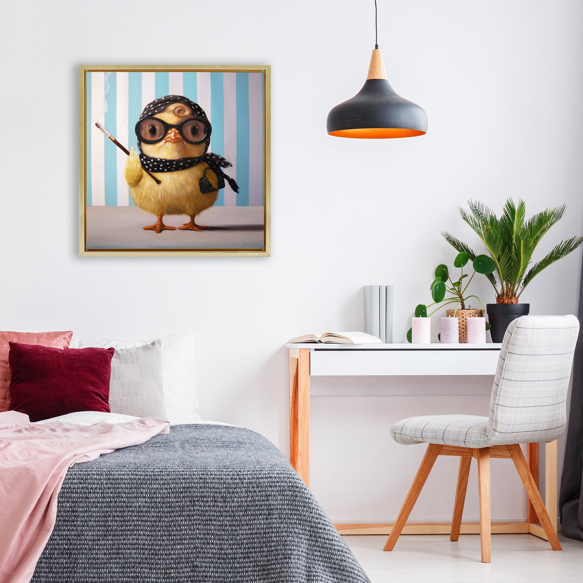 Stupell Industries Audrey Henburn Famous Chick Gold Framed Floater Canvas Wall Art, design by Lucia Heffernan