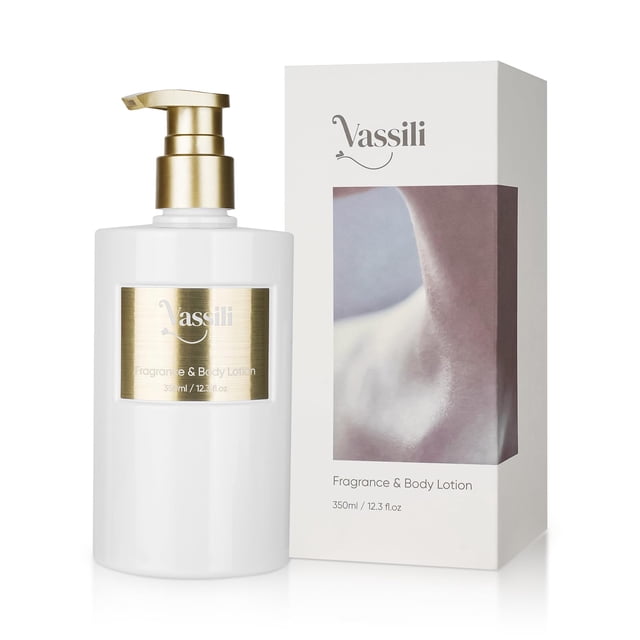 Vassili Loción corporal y crema reafirmante de la piel para todo tipo de piel Aroma de larga duración Calma y suaviza la loción hidratante para aliviar la piel seca (12.3 fl oz) -Vainilla