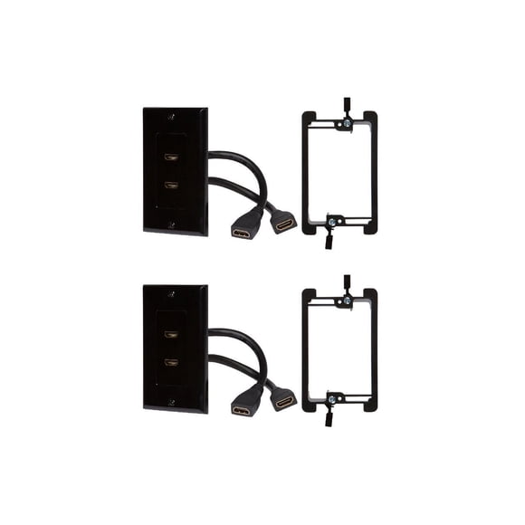 Buyer's Point HDMI Wall Plate [UL Listed] 2 Port Insert 6-Inch Built-in Flexible Hi-Speed HDMI Cable with Ethernet- Decora Style 2-Piece Pigtail Jack/Plug for Dual Outlet Port Pack of 2 Black Kit