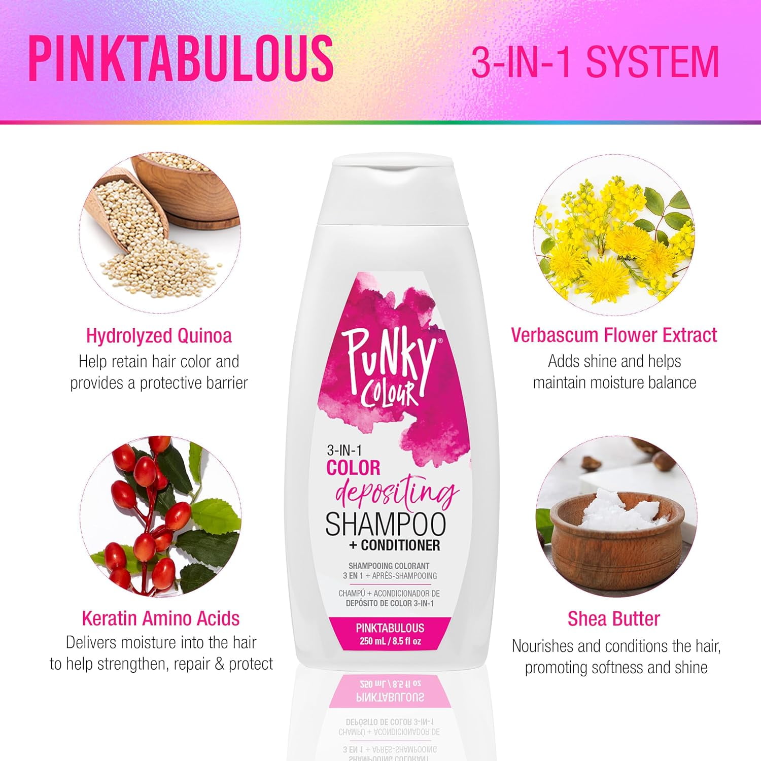 Punky Colour 3-in-1 Hair Color Shampoo & Color Depositing Conditioner, Pinktabulous, Pink 8.5 fl oz
