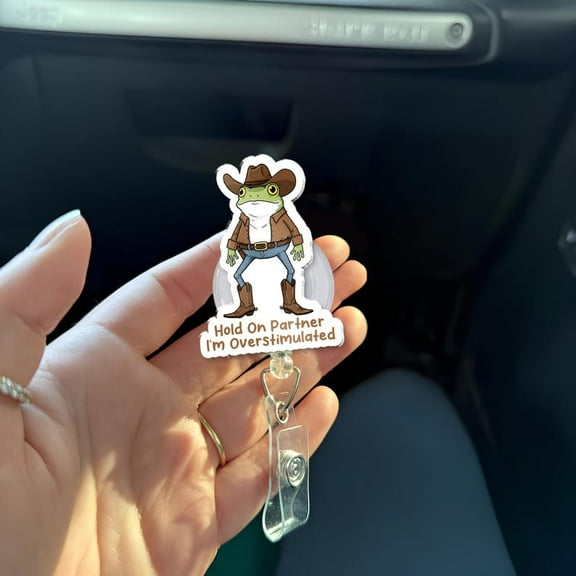 TiniDecor Cowboy Frog Retractable Badge Reel, Funny Cute ID Holder, Work Accessory Gift
