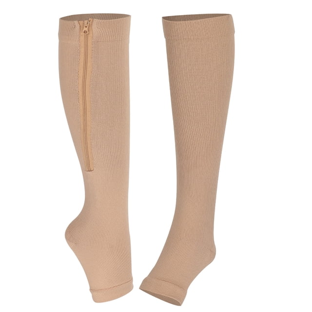 Calcetines de compresión con punta abierta, 2 calcetines de compresión con cremallera, medias de soporte, calcetines de compresión elásticos, uso conveniente