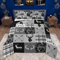 Homewish Jungle Deer Moose Bedding Comforter Set for Men, Grey Camo Buffalo Twin Comforter Sets, Rustic Hunting Theme Reversible Bedding Set, Super Cozy Room Decor, 2-Piece