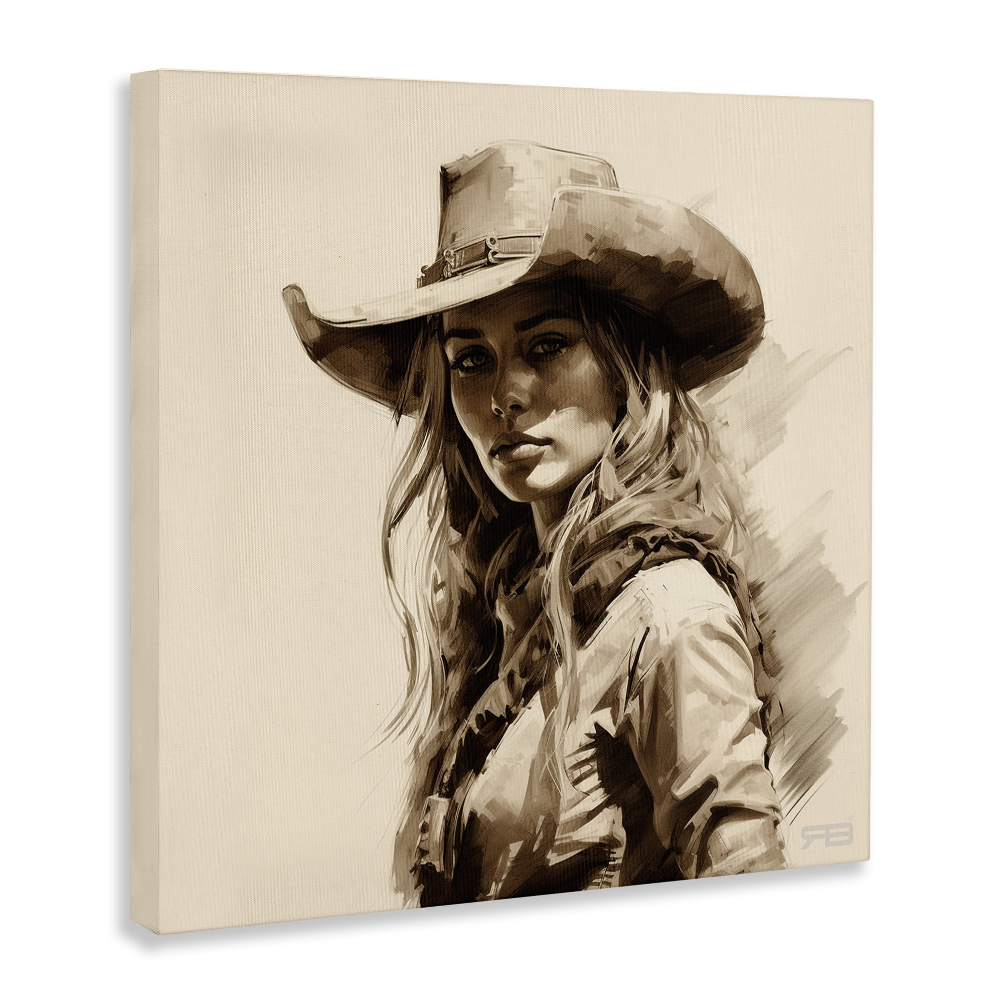 Stupell Industries Western Cowgirl Gaze People Painting Wrapped Canvas Art Print Wall Art, 24 x 24