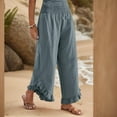 thumbnail image 6 of Mohiass Palazzo Pants for Women 2025 Wide Leg Linen Trousers Flowy Summer Ruffle Hem Pants Boho Beach Smocked Waist Pants with Pockets Light Blue L, 6 of 8