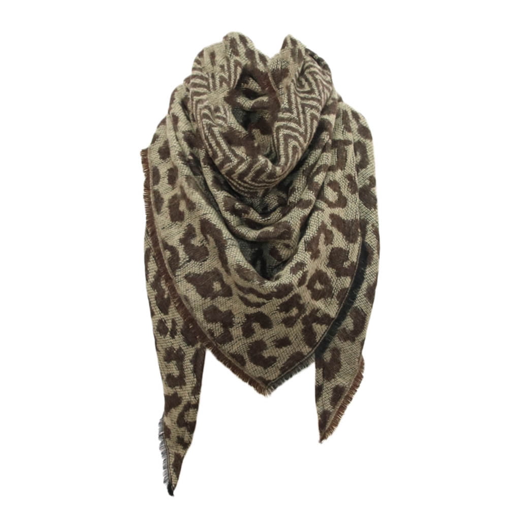 Women Winter Warm Leopard print Long Wrap Shawl Scarf Scarves Stole Cape Scarf 