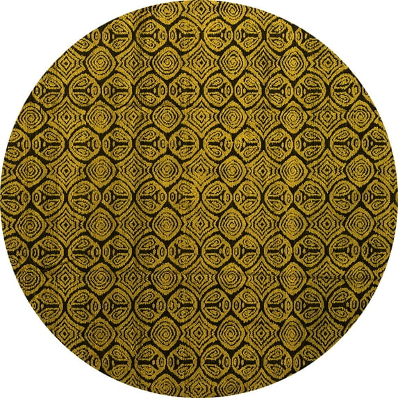 Ahgly Company Indoor Round Abstract Yellow Modern Area Rugs, 7' Round