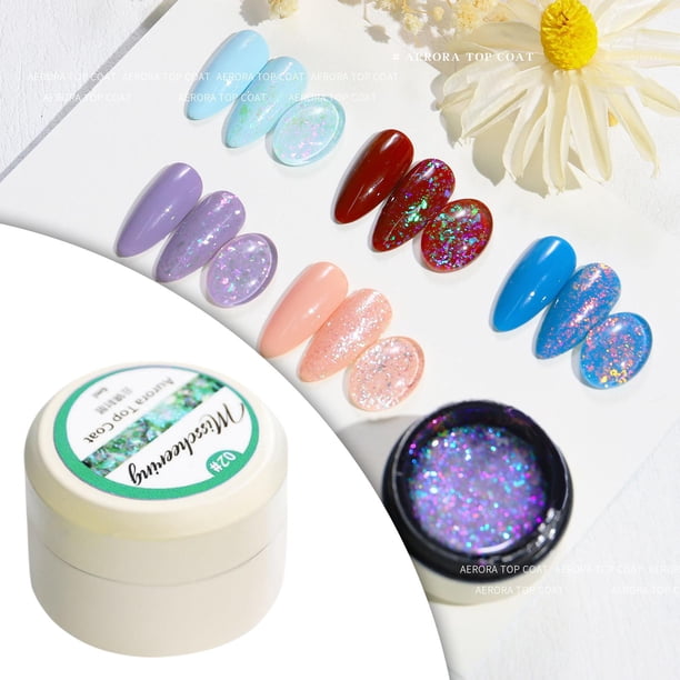 de uñas brillante Top Coat Soak Off 6ml DJ Shining barniz holográfico Gel para profesión DIY salón de uñas - Verde Salvador Esmalte de uñas de gel con purpurina.