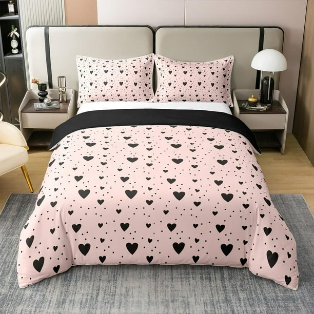 Corazones Funda nórdica King, Gris Rosa Dibujos animados 100% NaturalFunda nórdica de algodón,