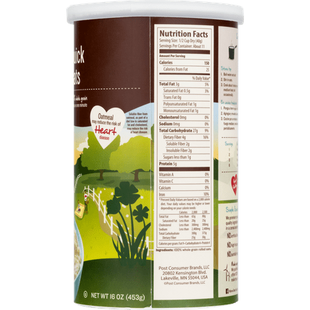 Mom's Best Quick Whole Grain Oats, Quick Rolled Oats, Hearty 16 oz Tube