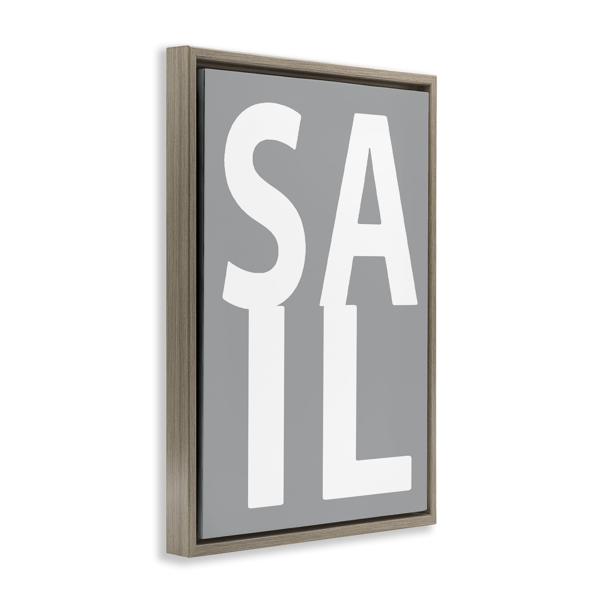 Stupell Industries Sail Word on Grey Typography Painting Brown Floater Framed Art Print Wall Art, 21 x 31