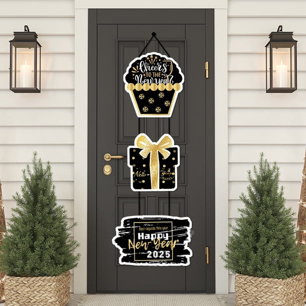 2025 - Decoración de Papel para Puerta de Fiesta con Temática de Feliz Año, Colgante Plano para Decoración de Fiestas, 2 Unidades
