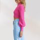 thumbnail image 5 of Top corto con cuello redondo, estilo informal, Top ajustado para mujer, traje diario con manga farol, 5 of 7