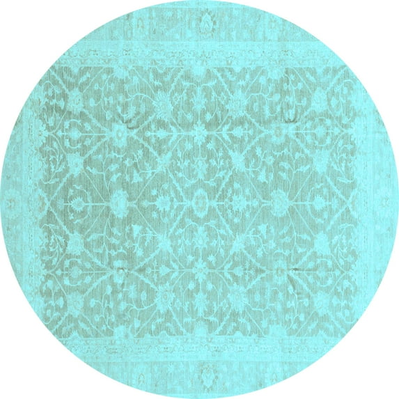 Ahgly Company Indoor Round Abstract Light Blue Modern Area Rugs, 8' Round