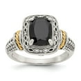thumbnail image 1 of 14K Two-Tone Gold Ring Band Gemstone Yellow Onyx Cushion Black, 1 of 6