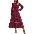 thumbnail image 1 of Vestido midi PRETTYGARDEN de manga larga para mujer, color rojo vino, 1 of 9