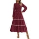 thumbnail image 1 of Vestido midi PRETTYGARDEN de manga larga para mujer, color rojo vino, 1 of 9