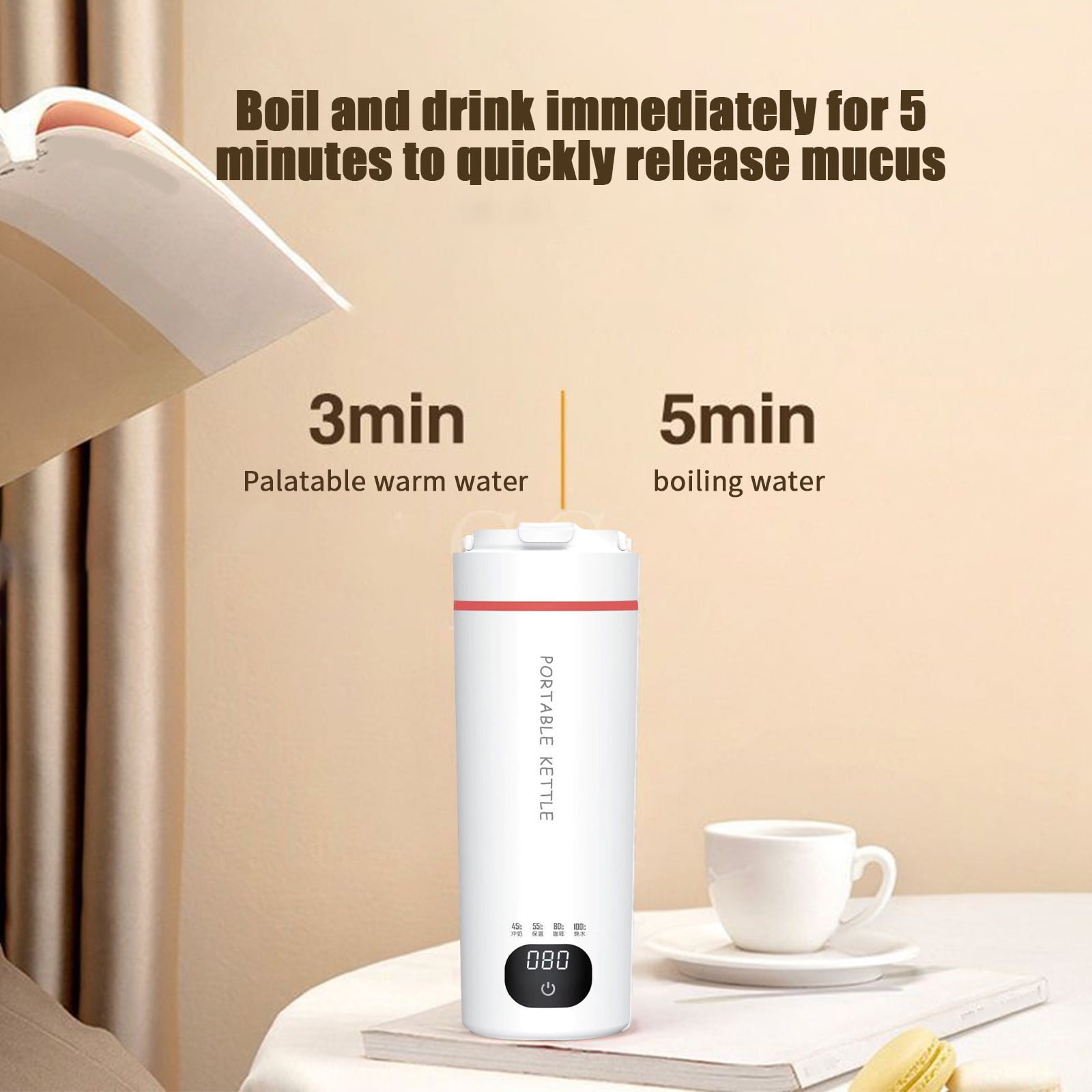 Travel Electric Kettle Small Mini Portable Hot Water kettle for Tea, Coffee, Milk, 4 Temperature Controls and LCD Display, 316 Stainless Steel and 500ml, Auto Shut Off & Boil Dry Protection