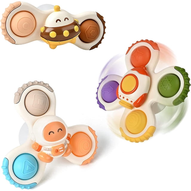 Juguete giratorio con ventosa para bebé, juguetes sensoriales para niños pequeños, juguete de regalo para el baño del bebé, juguetes de viaje para niños pequeños con peonza