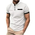thumbnail image 2 of Mens Patchwork Button-Up Short Sleeve Stand Collar Top Stand Collar Top/Shirt, 2 of 6