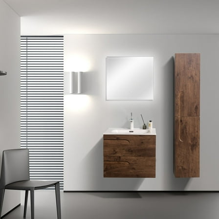 Eviva Joy 32" Rosewood Wall Mount Bathroom Vanity w/ White Integrated Top