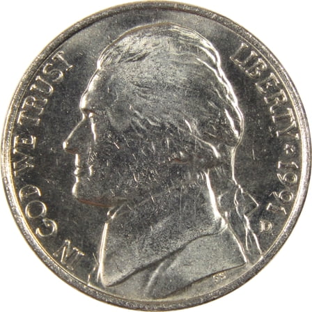 1991 D Jefferson Nickel Uncirculated 5c Coin