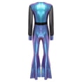thumbnail image 2 of YiZYiF Womens Vintage 70s Disco Jumpsuit Metallic Shiny Tiered Bell Bottoms Hippie Romper Costume Gradient Blue S, 2 of 7