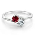 thumbnail image 2 of Gem Stone King 10K White Gold Forever United Two Stone Red Created Ruby and White Topaz and Diamond Engagement Ring for Women (0.75 Cttw, Round) (Size 6), 2 of 4