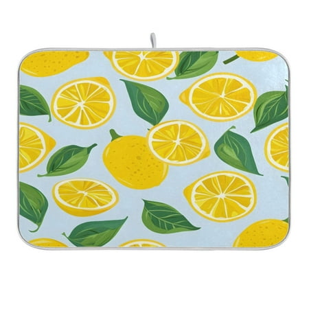 

Dish Drying Mat Kitchen Counter Leaf and Lemon Slice Dishes Drainer Pad Absorbent Microfiber Reversible 18 x24