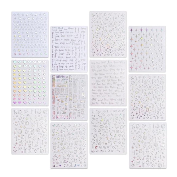 12 Sheets Of Multicolor Nail Art Stickers Manicure Decors For Every Occasion