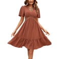thumbnail image 3 of Arvbitana Women's A-Lined Dresses Casual Ruffle Sleeve Dress Hollow Out Deep V Neck High Waist Flowy Boho Beach Party Short Dresses, 3 of 9
