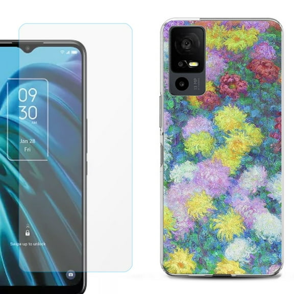 OneToughShield ® for TCL 40 XE 5G Shockproof Fashion Phone Case, with Tempered Glass Screen Protector - Chrysanthemums