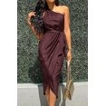 thumbnail image 7 of DOPI Women's  Summer Ruched Bodycon Dress Sleeveless One Shoulder Wrap Satin Belted Cocktail Midi Dress, 7 of 7