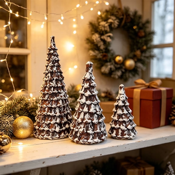 Mini Pinecone Shell Christmas Tree Ornament Set, Rustic Centerpieces with Natural Woodland Texture And Festive Holiday Details, Desktop Decorations for Home Bedroom Mantel Shelf And Party