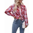 thumbnail image 2 of Women'S Flannel Plaid Button-Down Shirt Oversized Long Sleeve Short Sleeve Jacket Top Red S, 2 of 9