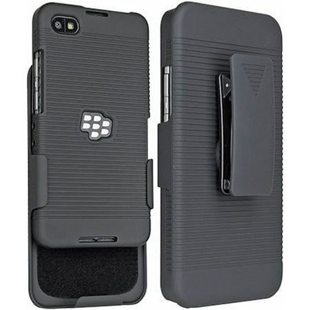 BLACKBERRY Z30 ARISTO A10 CASE BELT CLIP, NAKEDCELLPHONE'S BLACK RIBBED HARD CASE COVER + BELT CLIP HOLSTER STAND FOR BLACKBERRY Z30, A10, ARISTO (Verizon, (Best Case For Blackberry Z30)