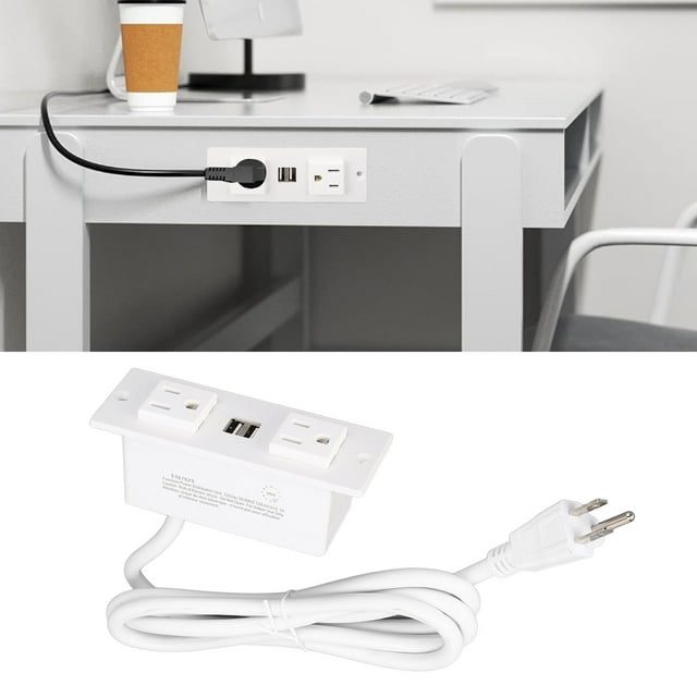 Recessed Power Strip with 2 AC Outlets 2 USB Ports Furniture Embedded Power Socket 1.5m Cable US Plug 125V Efficient and Space Saving