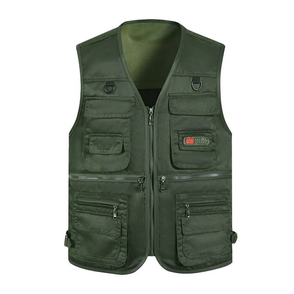 Bcfgryg Men's Spring And Autumn Vest With Pockets Outer Wear Suitable For Fishing Comfortable Vest Jacket Men's Fleece Jacket Green XXL