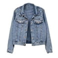 thumbnail image 5 of Winter Women Jacket - Bead Decor Plus Size Long Sleeves Turn-down Collar Chest Pockets Button Closure Coat Short Type Casual Streetwear, 5 of 8