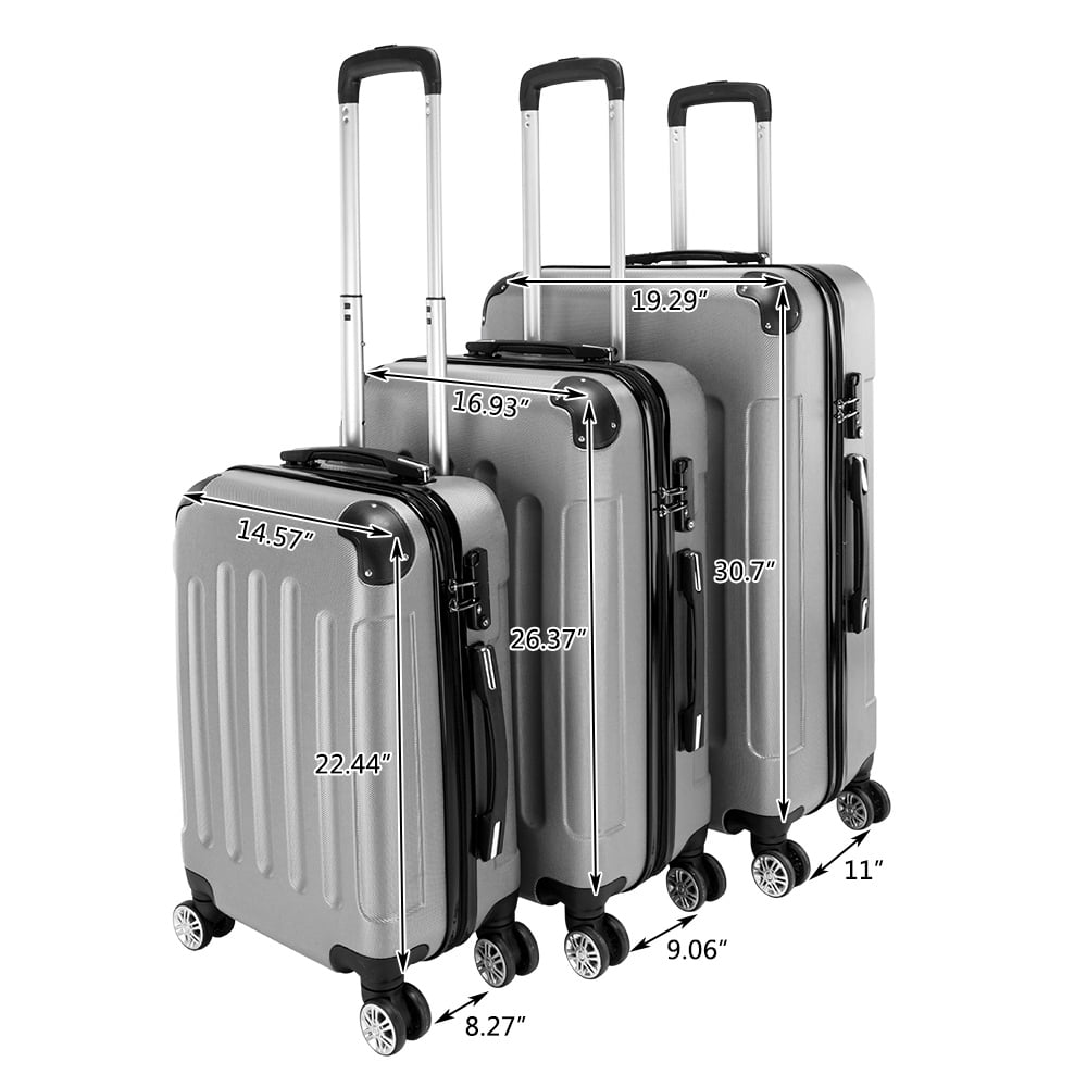 3 Piece Set, Suitcase Spinner Luggage Sets ABS Trolley Case Lightweight Durable Suitcase Double Wheels Suitcase Carry-On Luggage Suitcases TSA Lock 20/24/28 Inch (Gray)