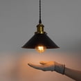 thumbnail image 5 of FSLiving 12V Track Lighting J-Type Track Pendant Light with Antique Brass Socket Vintage Metal Cone Black Shade Nordic Style Industrial Factory Pendant Lamp for Kitchen Island - 1 Light, 5 of 9