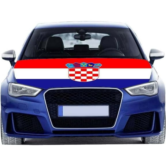 Flag of Croatia Oversized Car Hood Cover 3.3X5FT/6X7FT 100% Polyester Elastic Fabrics Can be Washed Suitable for Large SUV and Pickup Trucks (6X7FT)